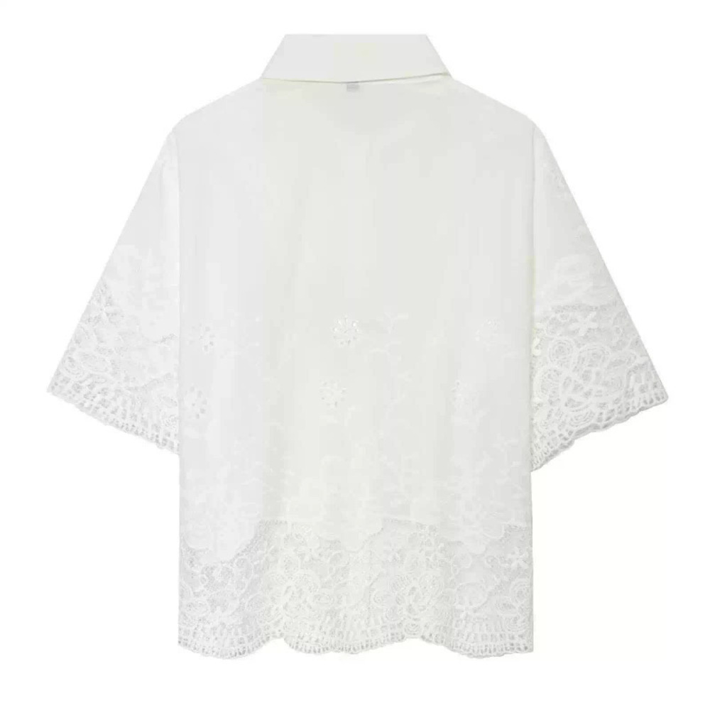 ZARA Summer Chic Simple Versatile Cutout Embroidery Shirt